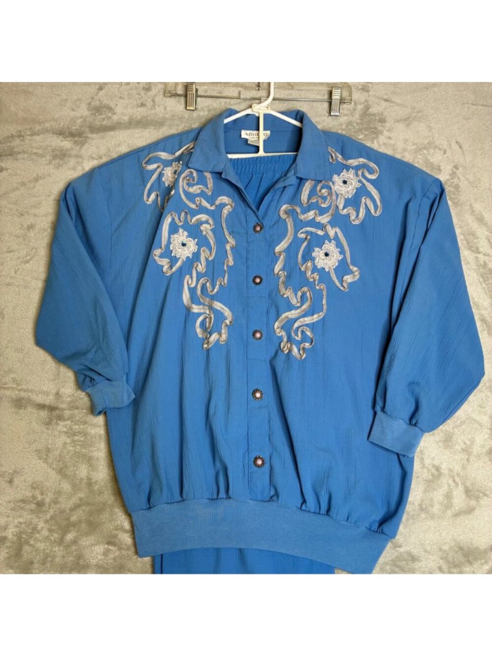 Adolfo Collectibles Blue 2-Piece Set XL With Embroidered Top & Pants Polyester/R - Picture 4 of 11